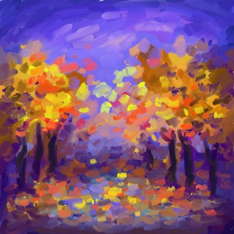 Digital paintings of alley in the autumn, oil imitation